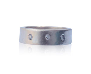 Sterling Silver Wide Band Ring with Three Flush-Set Diamonds