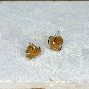 E16- "Sunny Citrine" Raw Citine Post Earrings w SS Claw Setting