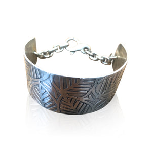 CB6 - Sterling Silver Textured Leaf Pattern Wide Cuff Bracelet