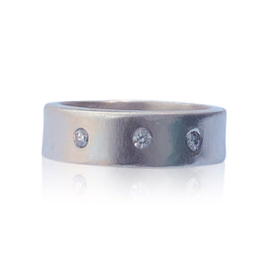 R3 - Three Diamond Sterling Matte Silver Wide-Band Ring