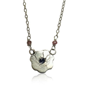 NBS - "Poppy Passion" Sterling Silver Etched Poppy with Ruby and Tourmaline. 16"