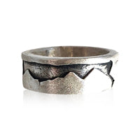 R9 - Sterling Silver Wide Band Framed Mountain Ring w Texture. Custom ...